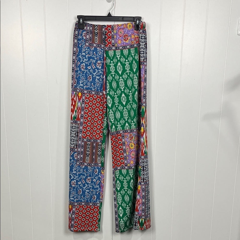 Love Ryan Flare Pant Multi Vibrant Colors Stretch Waist Flare Leg Drawstring EUC